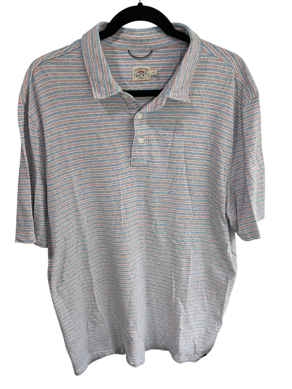 Faherty Movement Striped Short Sleeve Polo Muted Red White Blue Size  XL